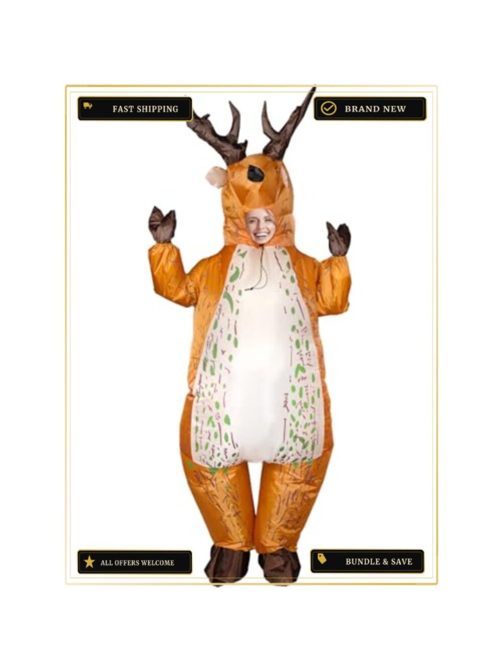 Inflatable Reindeer Costume Adult Polyester Blow Up Suit Christmas Halloween